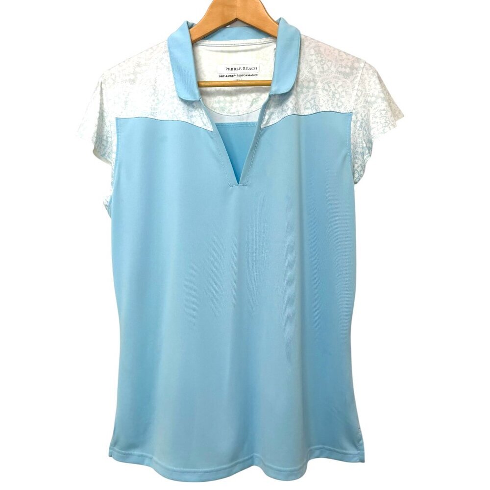 PEBBLE BEACH Dry-Luxe Performance Golf Top NWT Cap Sleeve V Neck Blue Size XL
